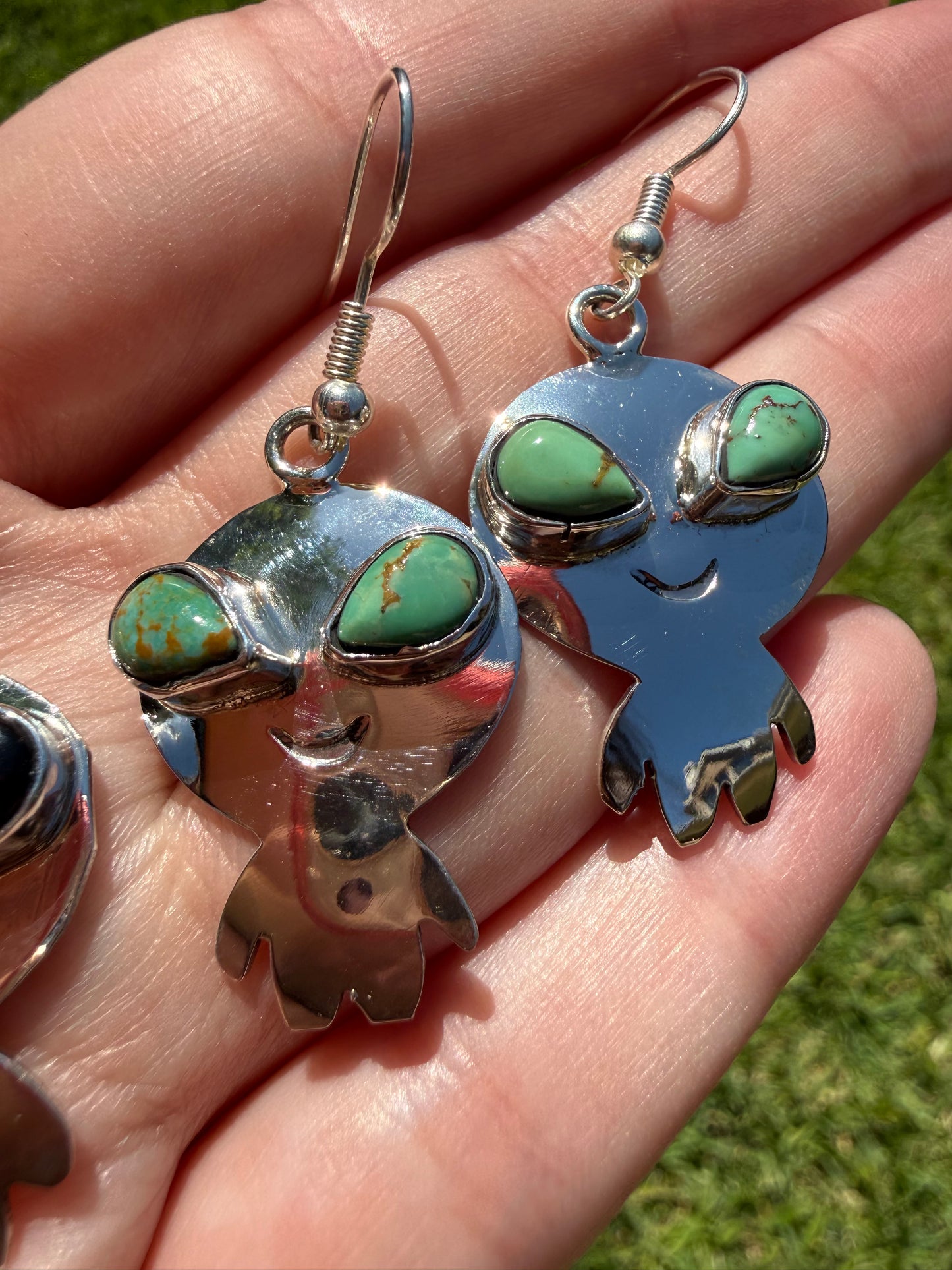 Navajo Turquoise Or Black Onyx Alien Sterling Silver Earrings