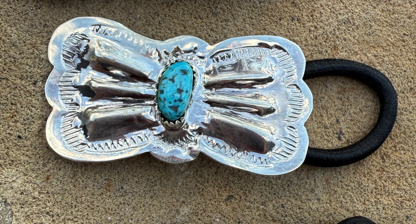 Navajo Turquoise Accent Bow Concho Hair Tie
