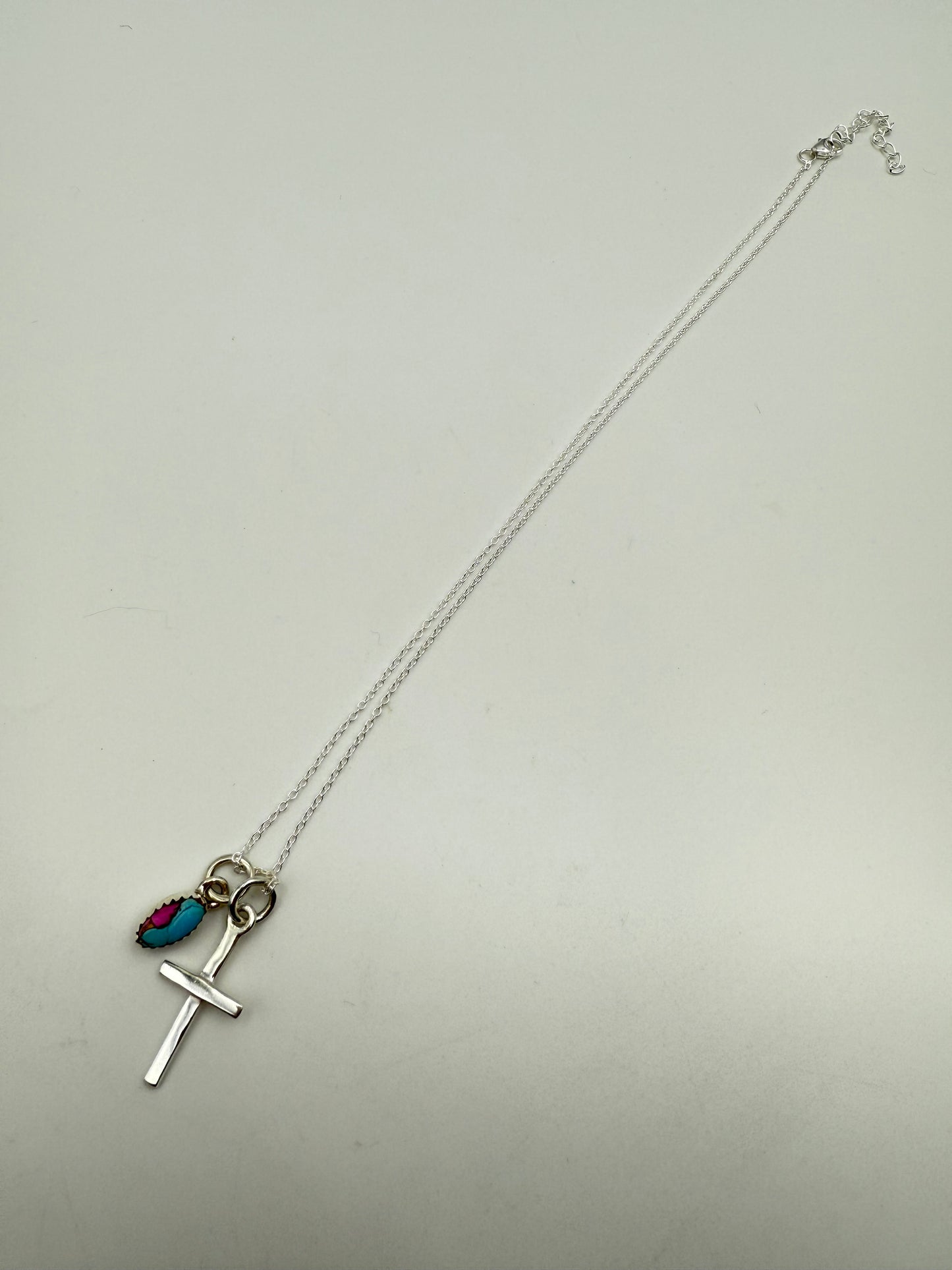 Sterling Silver Cross And Gemstone Charm Necklaces