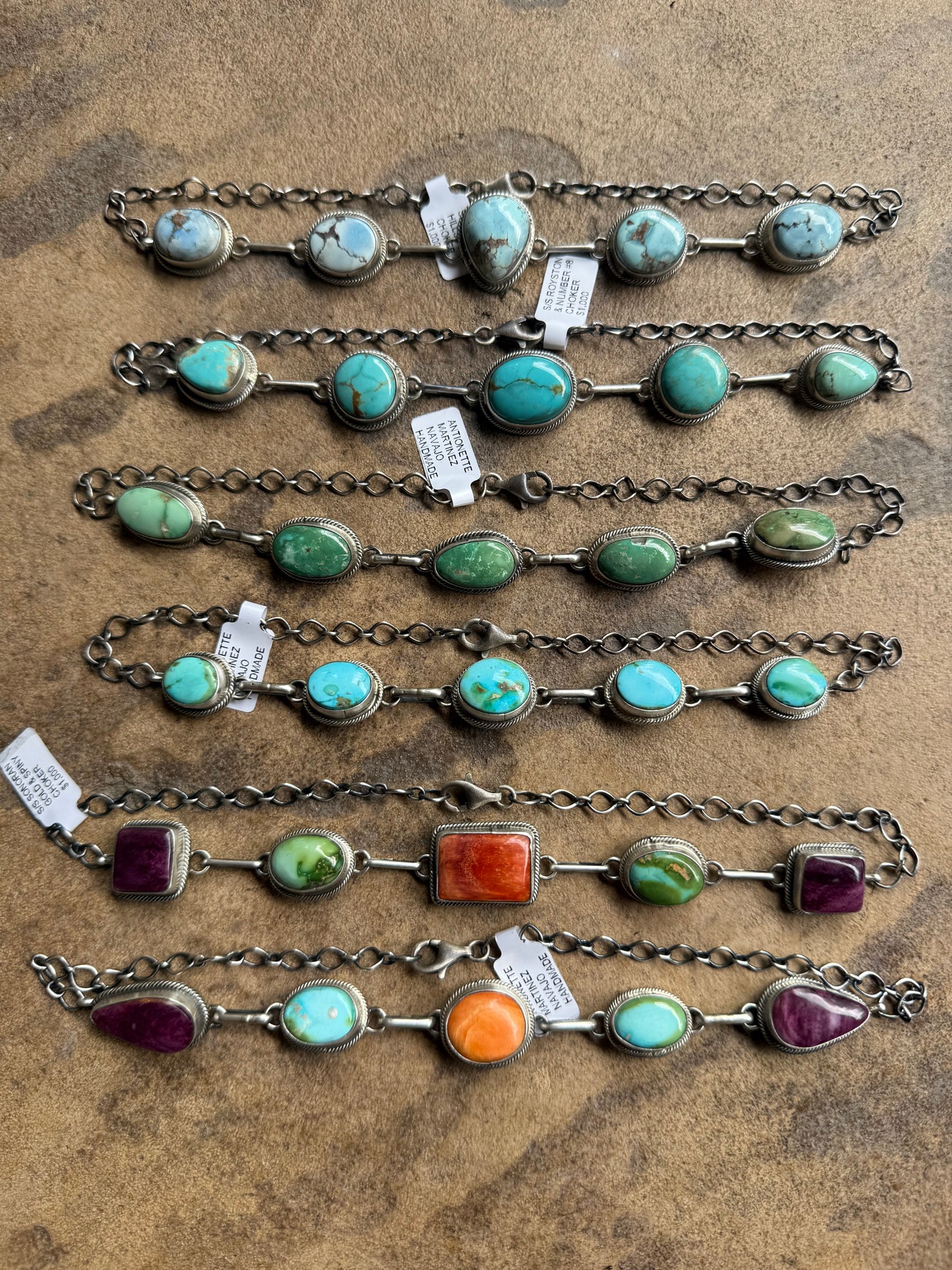 Native Navajo Multi Stone 5 Stone Choker Necklace By Antionette Martinez