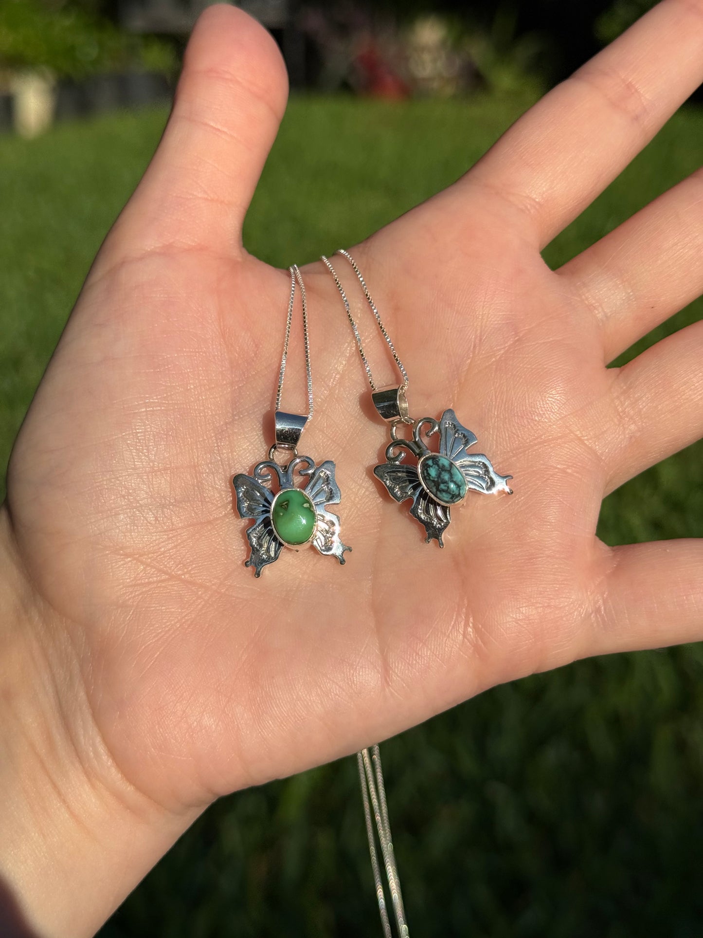 Native Turquoise Butterfly Sterling Silver Necklace