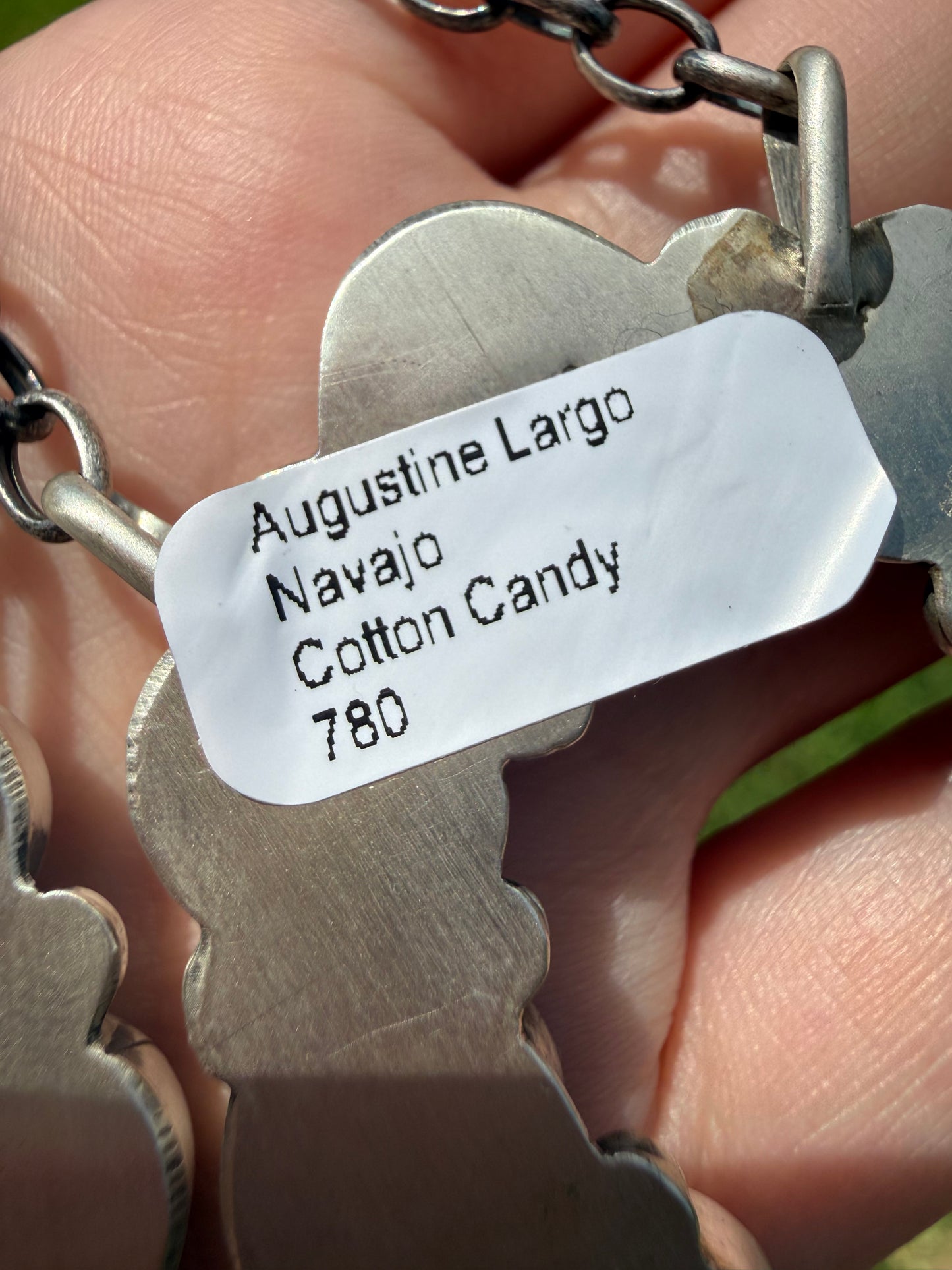 Navajo Mine 8 Turquoise or Cotton Candy Turquoise Naja Sterling Silver Necklace by Augustine Largo