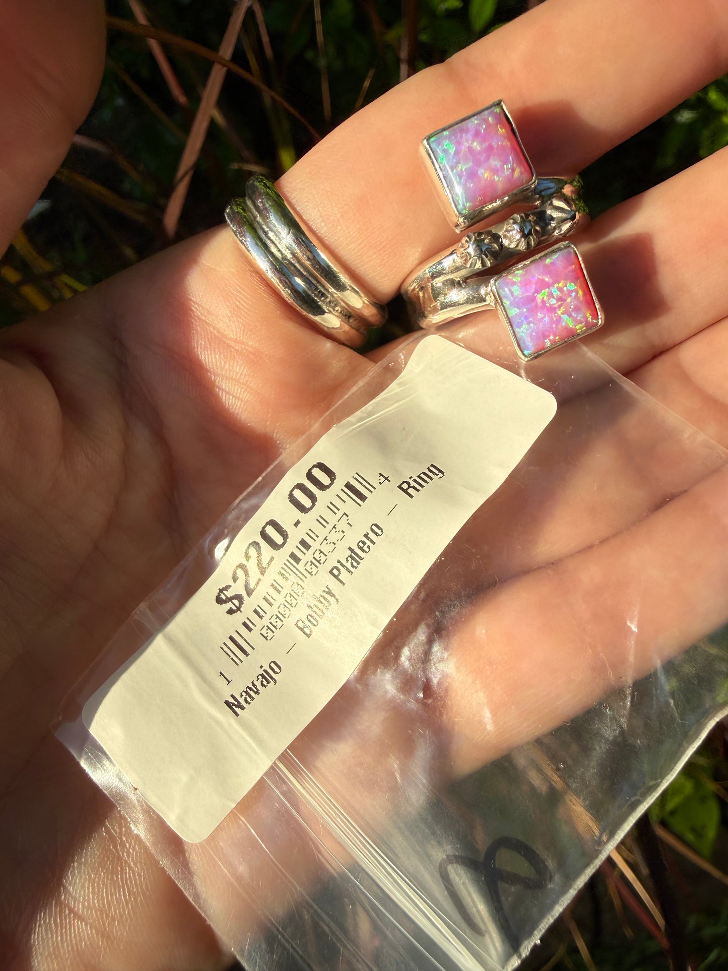 Navajo Pink Balloon Opal Double Stone by Bobby Platero