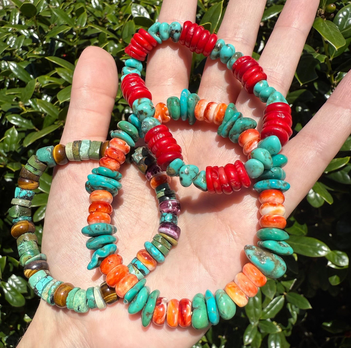 Turquoise and Orange Spiny, Coral or Tigers Eye Purple Spiny Stretch Bracelet