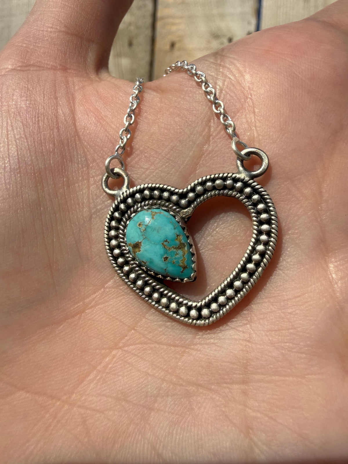 Turquoise Sterling Silver Heart Outline Sterling Silver Necklace