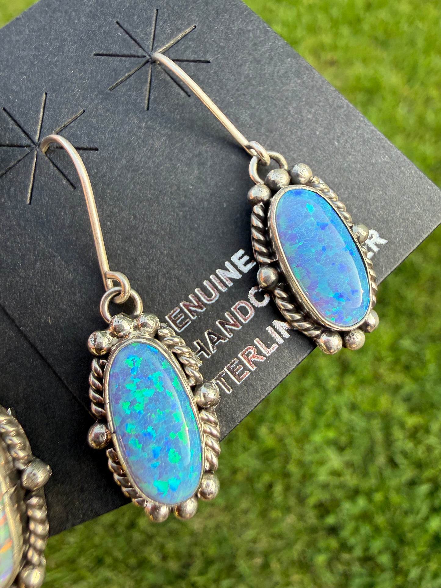 Navajo Balloon Opal Dangle Sterling Silver Earrings