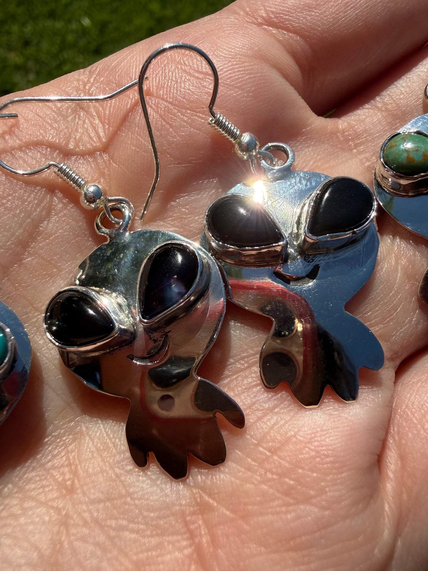 Navajo Turquoise Or Black Onyx Alien Sterling Silver Earrings