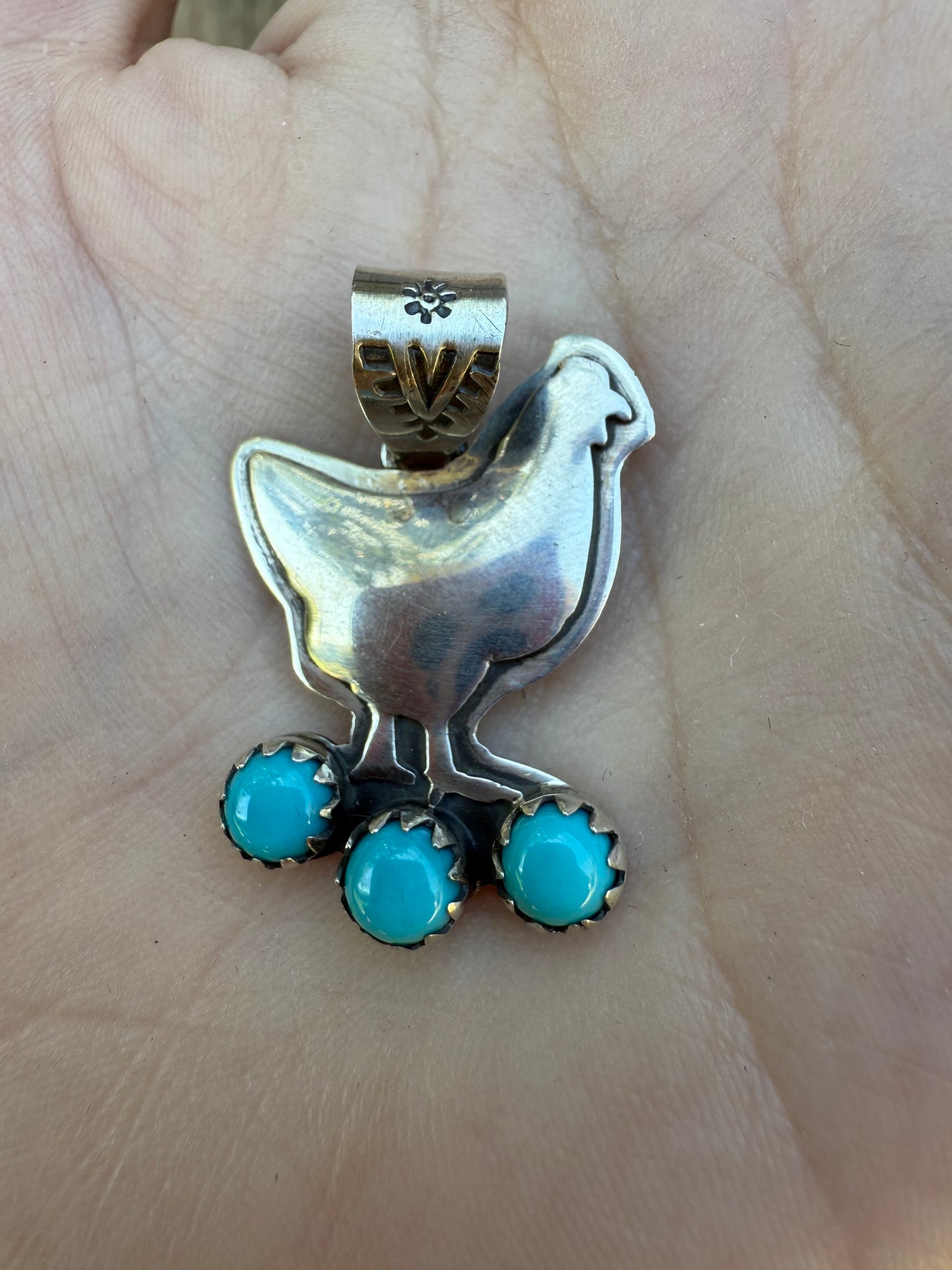 Turquoise Chicken Sterling Silver 925 Pendant