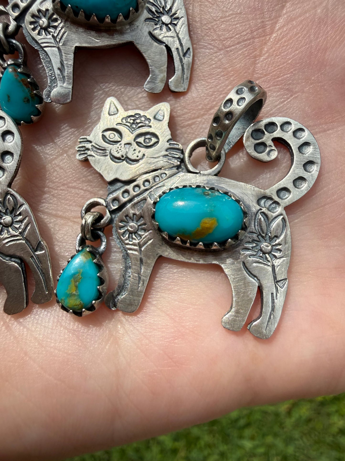 Turquoise Cat Sterling Silver Pendant