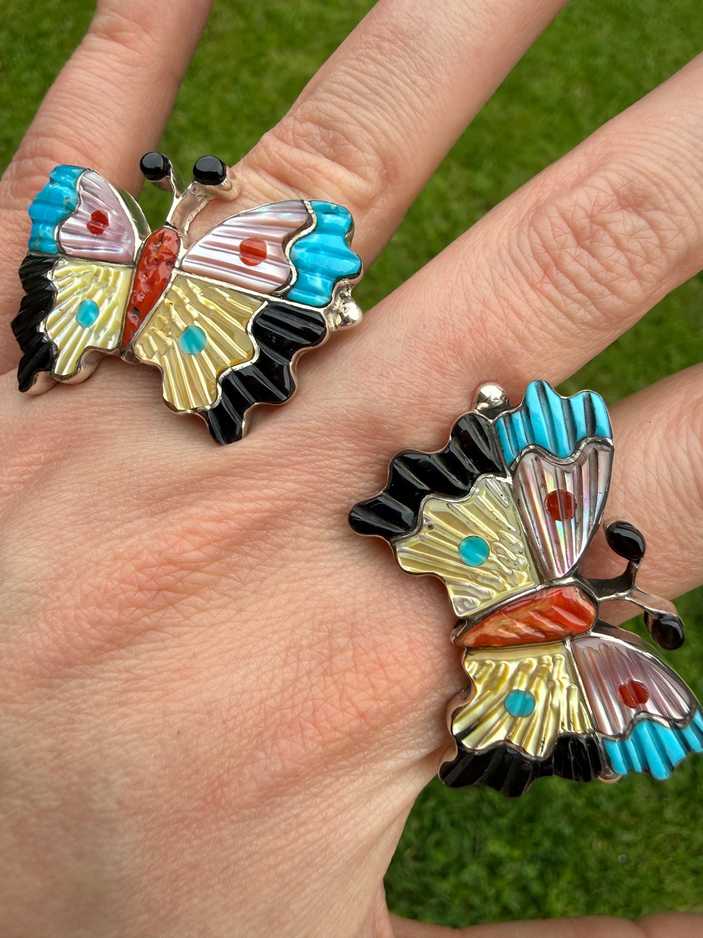 Zuni Butterfly Inlay Sterling Silver Multi Stone Ring