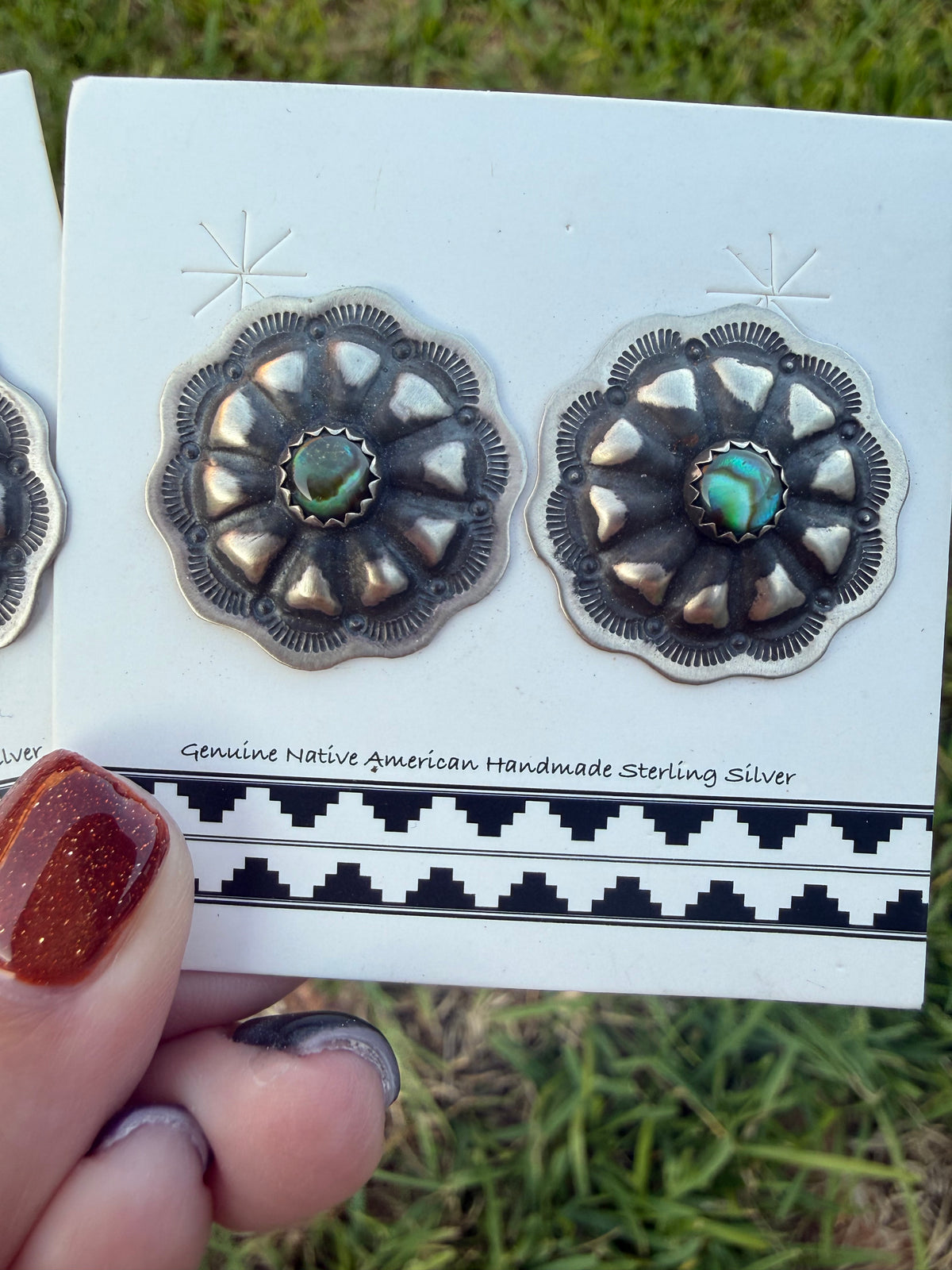 Navajo Concho with Stone Sterling Silver Handmade Earrings