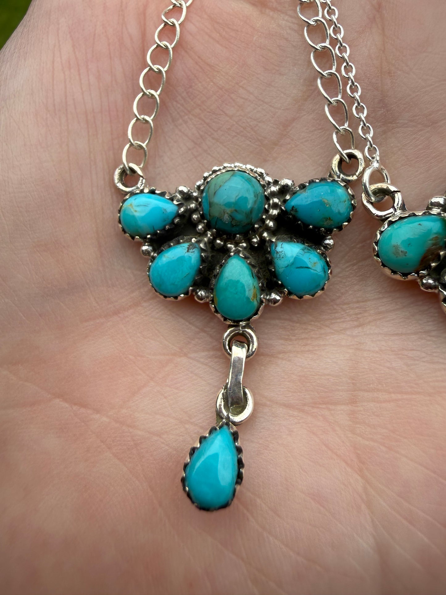 Kingman Turquoise Classic Half Cluster Sterling Silver Necklace