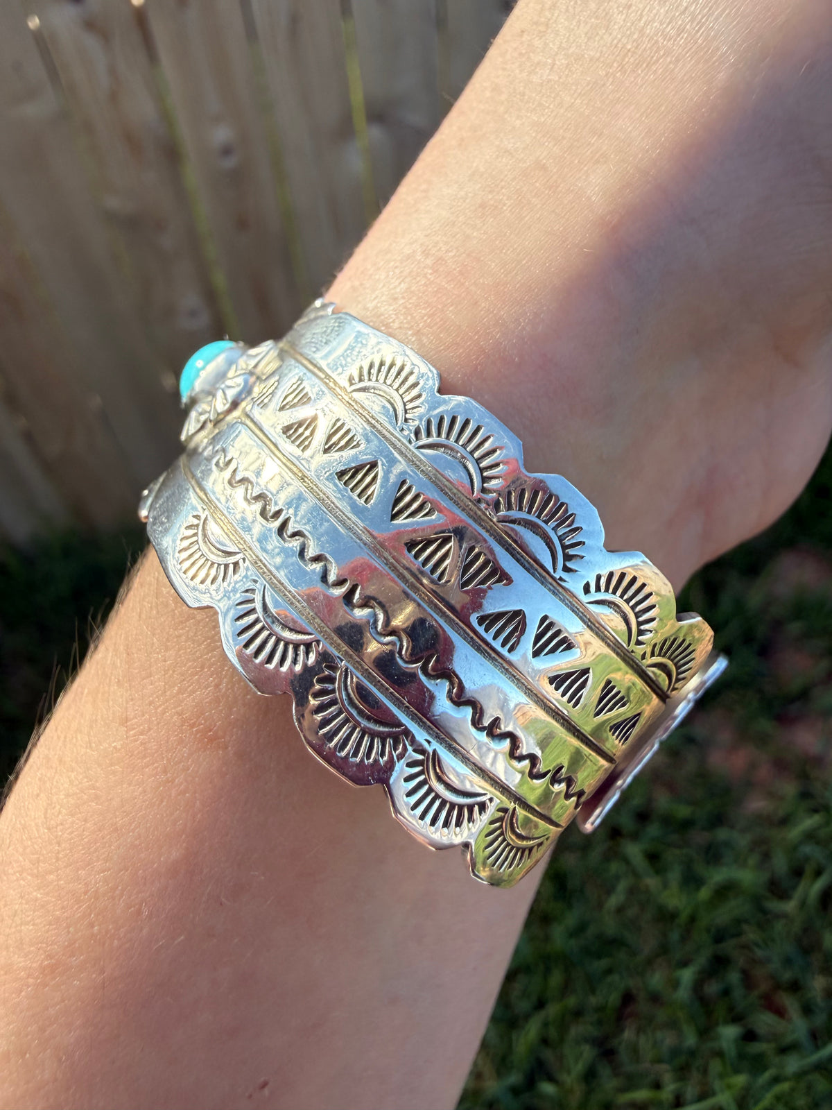 Navajo 3 Stone Thick Sterling Silver Detailed Accent Stamped Sterling Silver Cuff by Jason Bahe