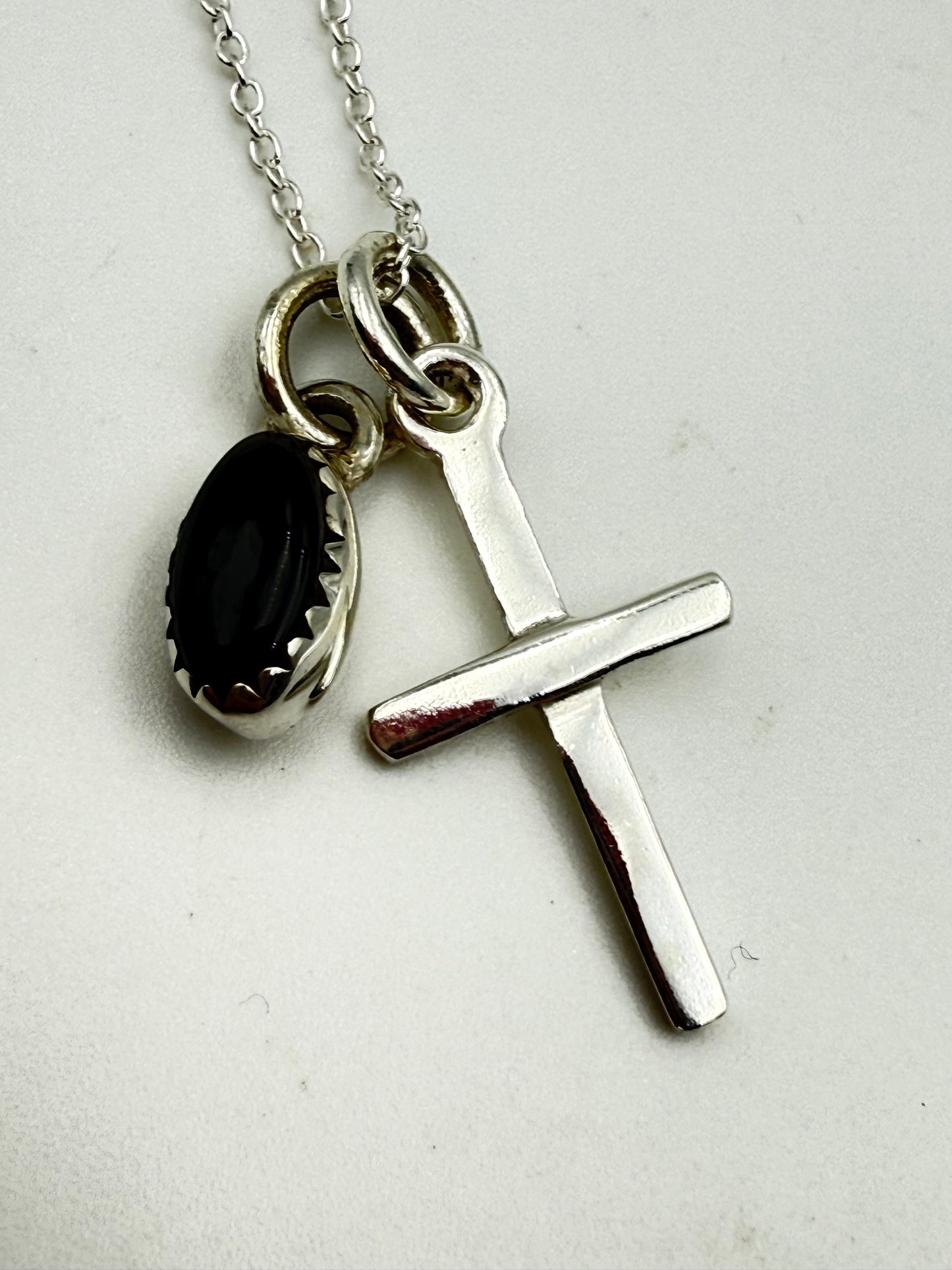 Sterling Silver Cross And Gemstone Charm Necklaces