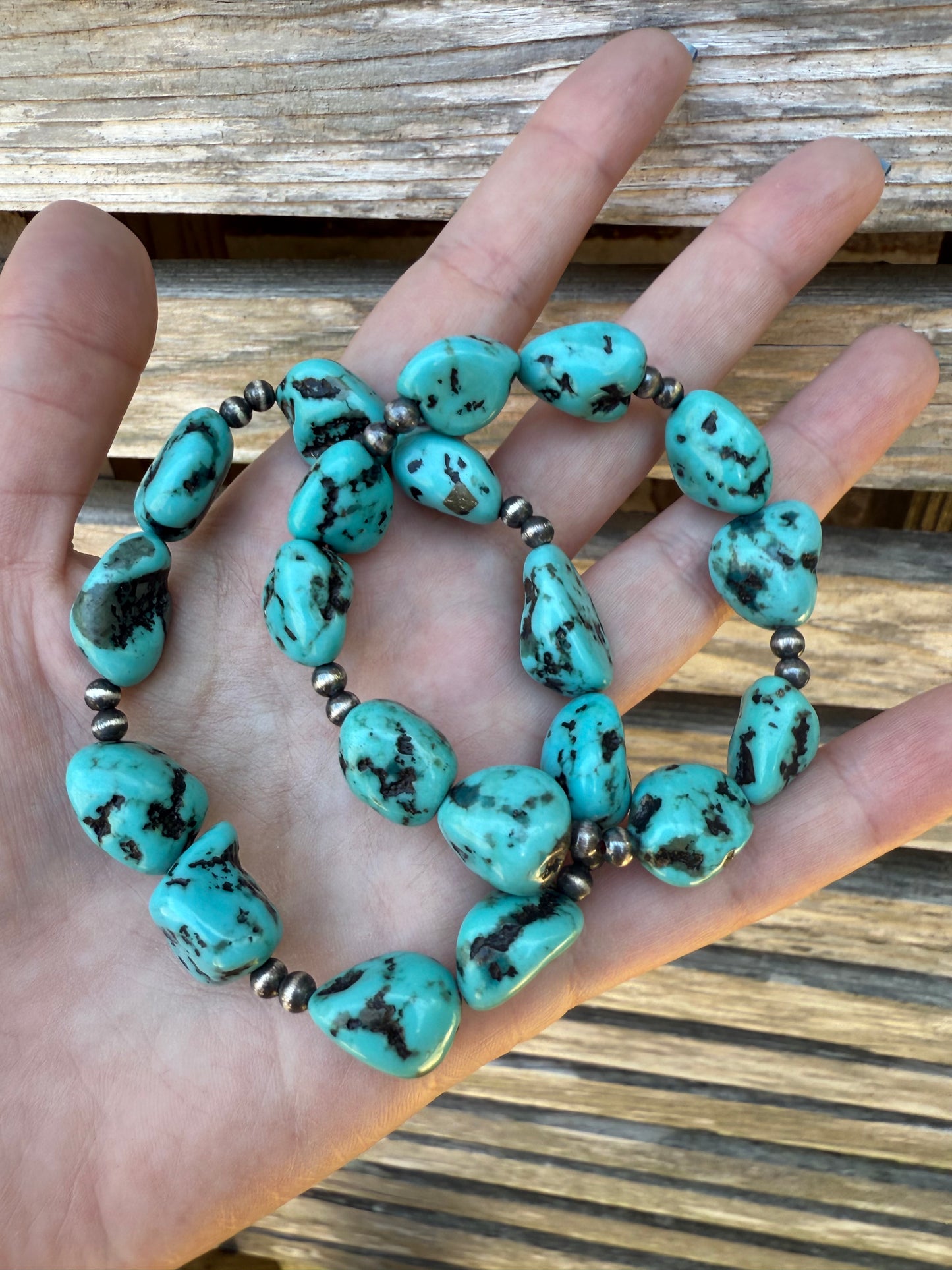Turquoise and Desert Pearl Chunky Stone Stretch Bracelet