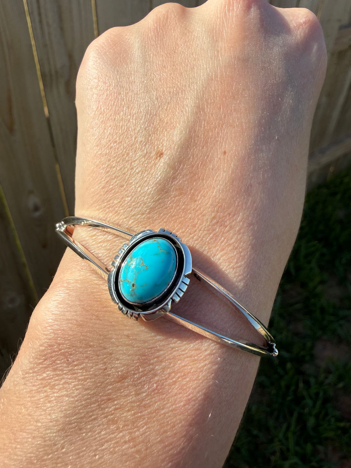 Navajo 1 Stone Daily Sterling Silver Handmade Cuff Bracelet by Amos Begay