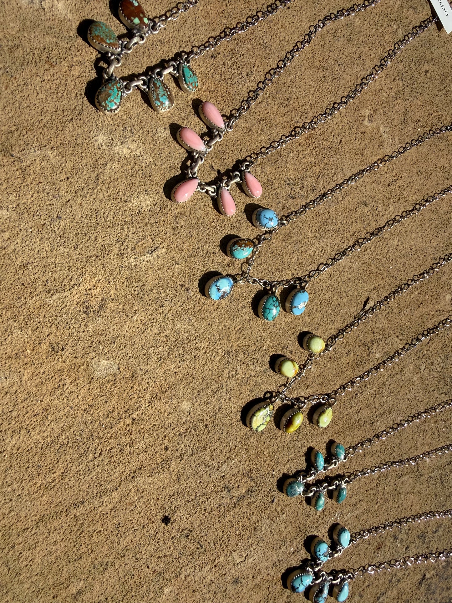 Multi 5 Stone Charm Petal Style Sterling Silver Necklace