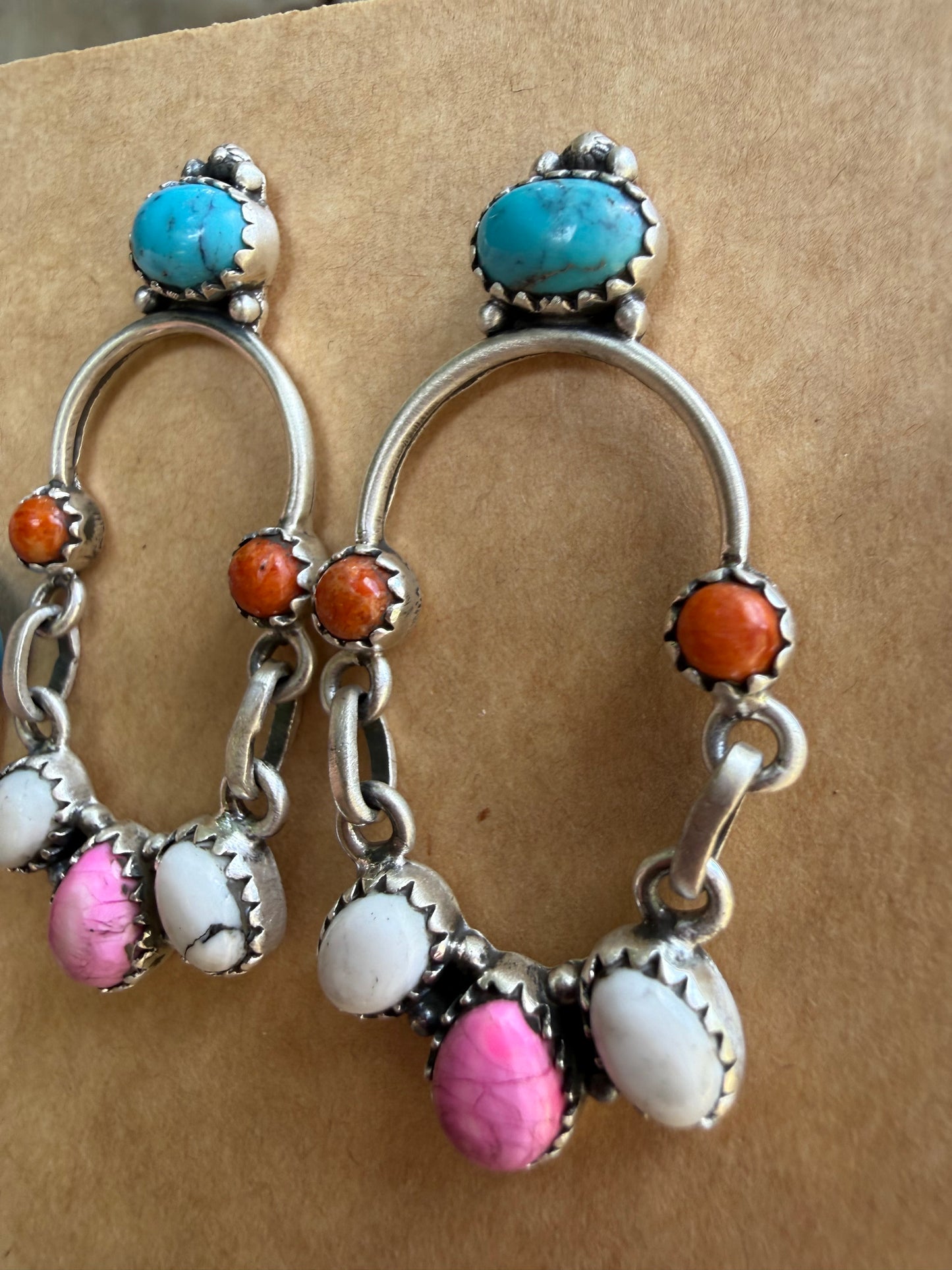 Turquoise Orange Mojave and Cotton Candy Unique Oval Earrings