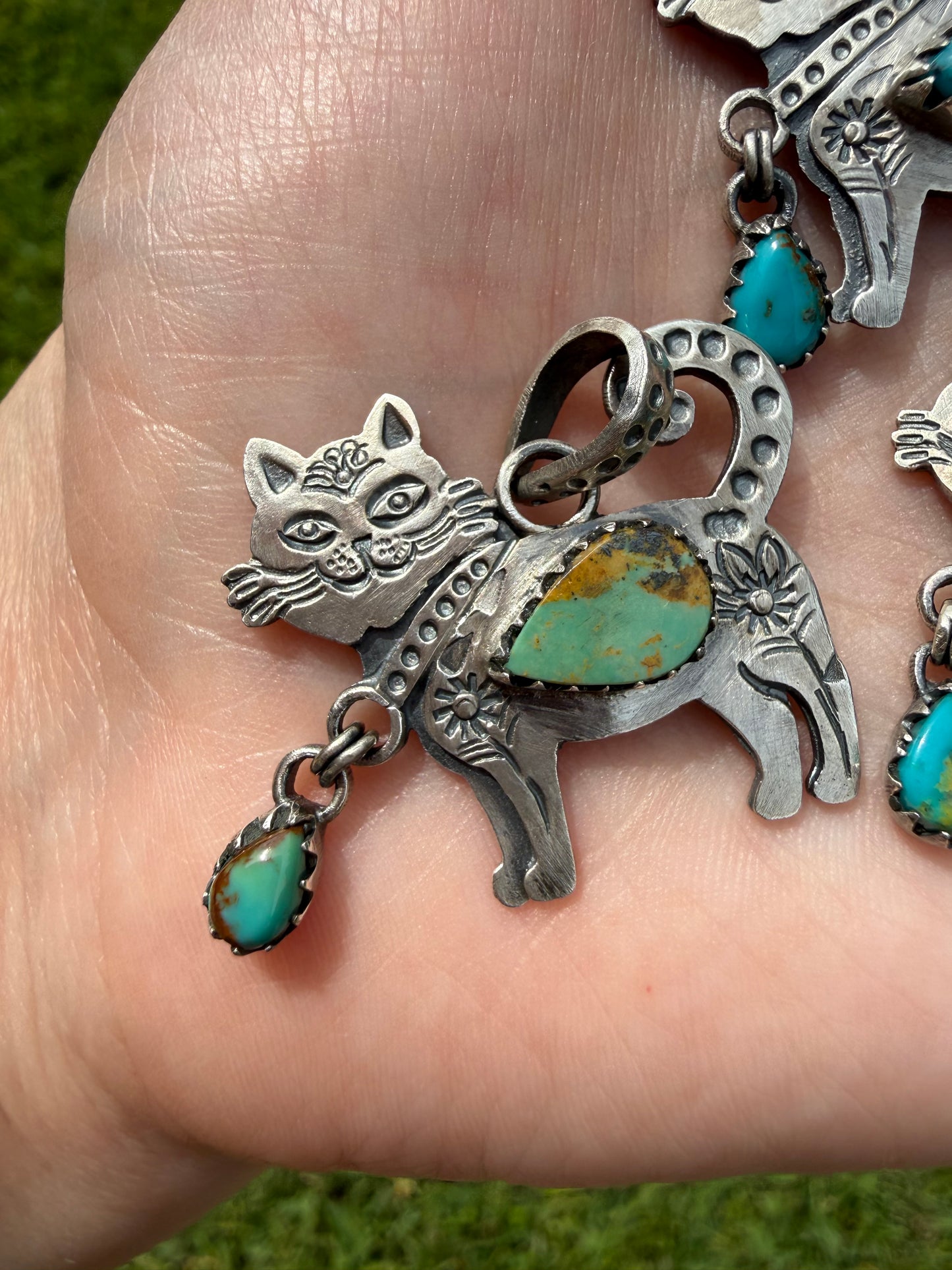 Turquoise Cat Sterling Silver Pendant