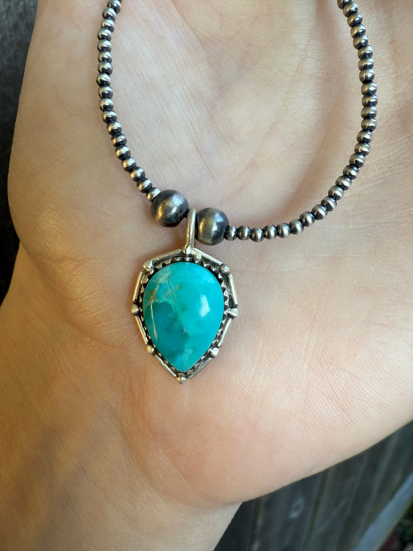 Turquoise Pendant Accent Desert Pearl Sterling Silver 925 Necklace