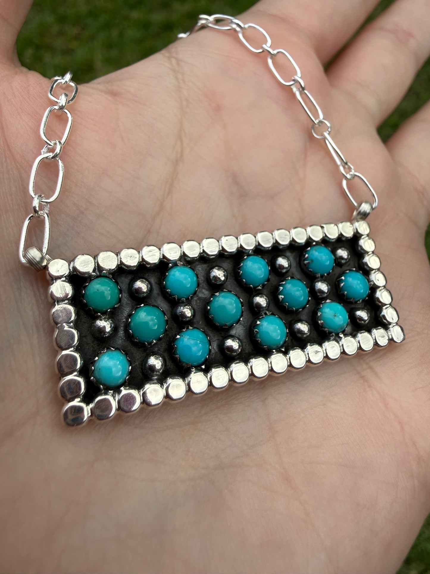 Navajo Turquoise Multi Cluster Bar Necklace By Kenny Lonjose