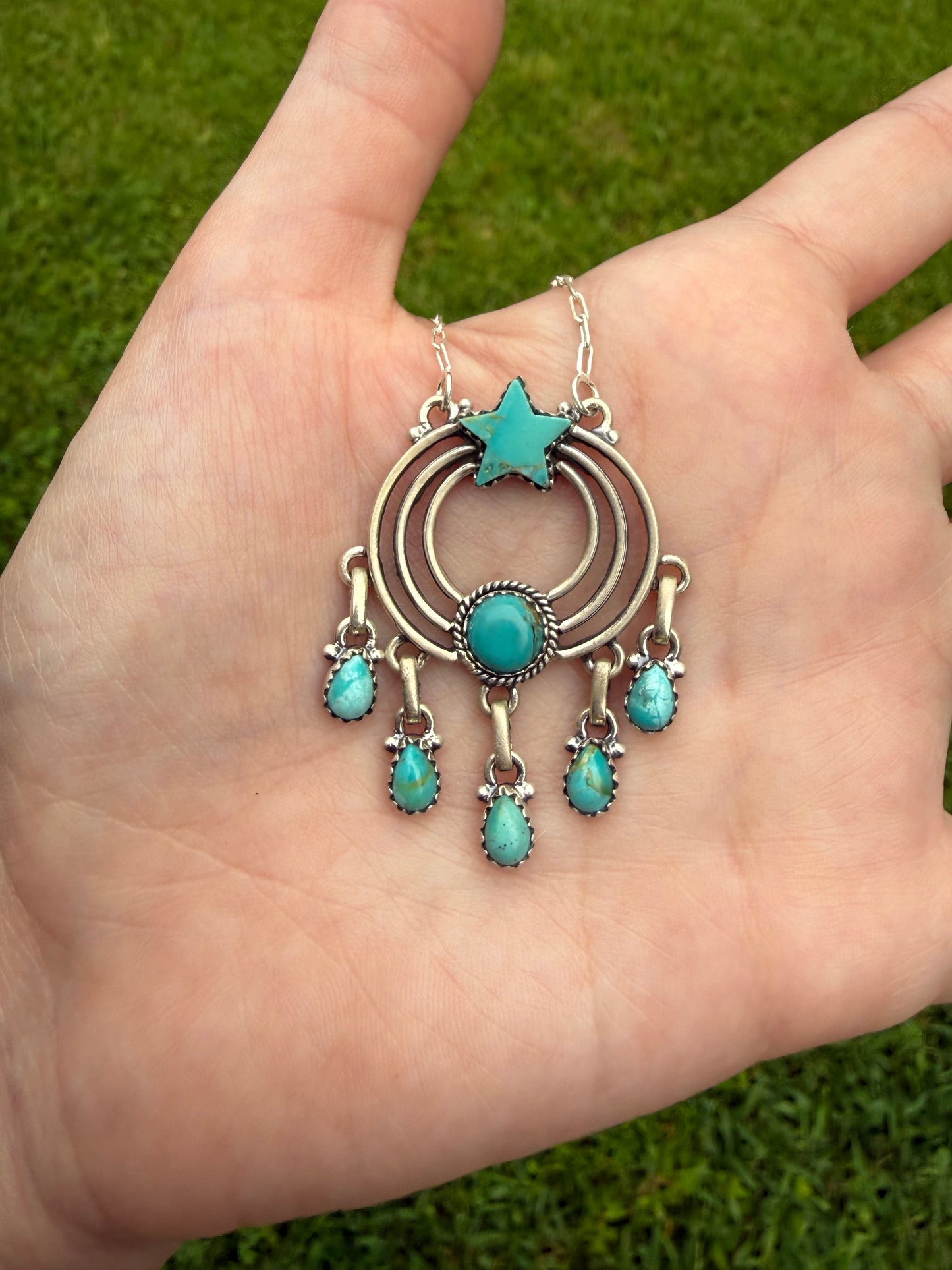 Turquoise Star Dream Catcher Sterling Silver Necklace