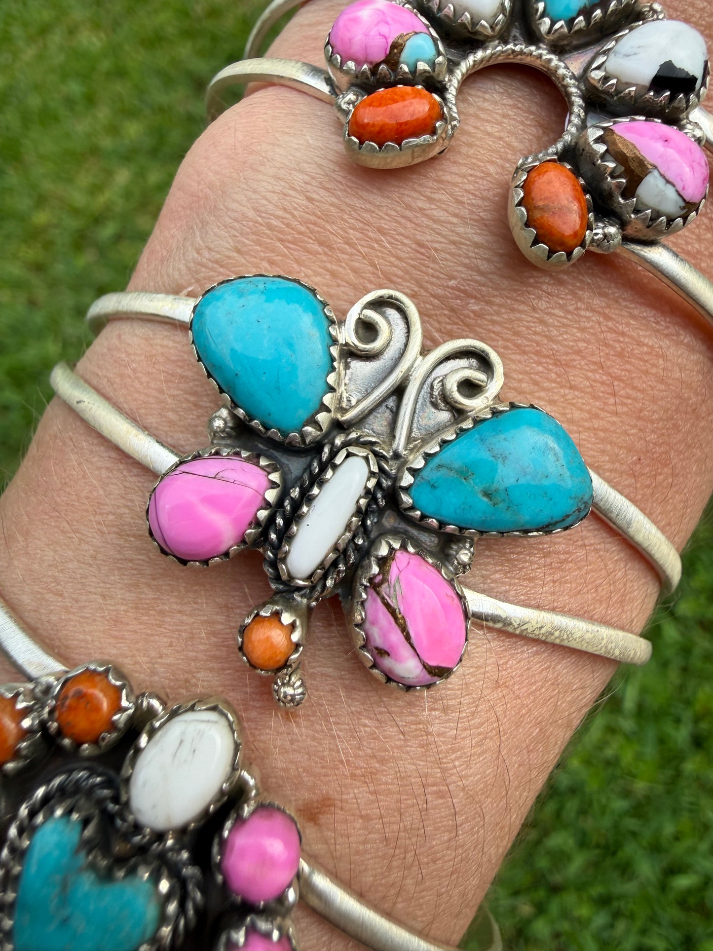 Cotton Candy, Kingman Turquoise, and Orange Mojave Sterling Silver Cuff Bracelet