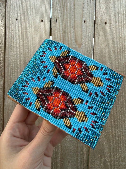 Native Handmade Beadwork Turtle Men’s Genuine Leather Wallet