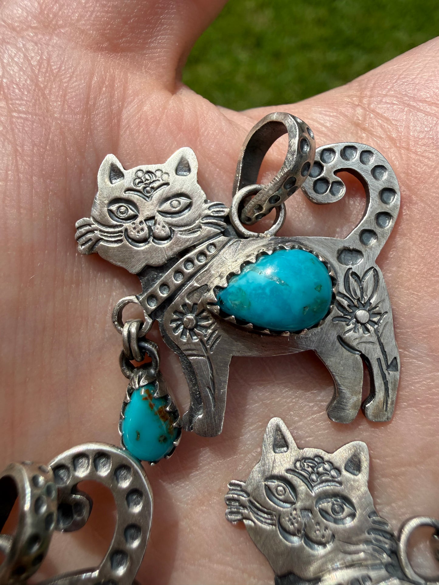 Turquoise Cat Sterling Silver Pendant