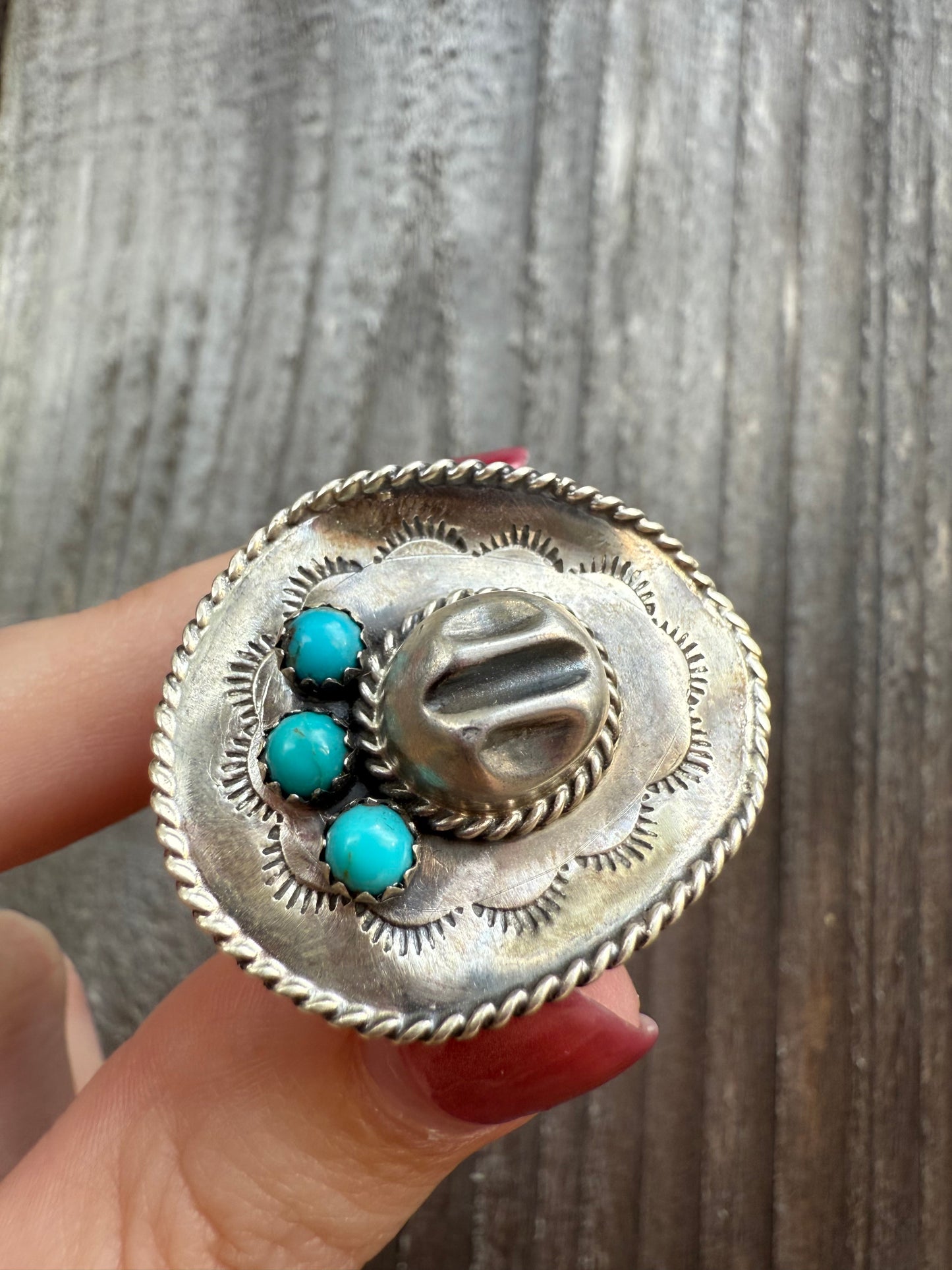 Navajo Turquoise Cowboy Hat Sterling Silver Pendant or Ring
