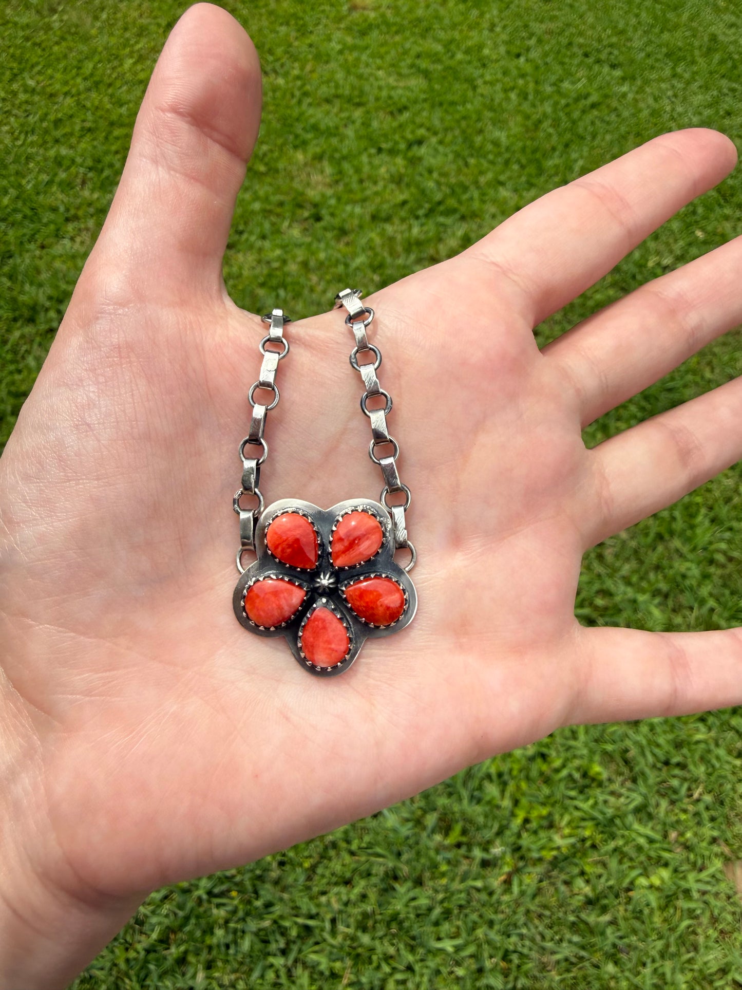 Pink Conch or Red Spiny Sterling Silver Choker Necklace