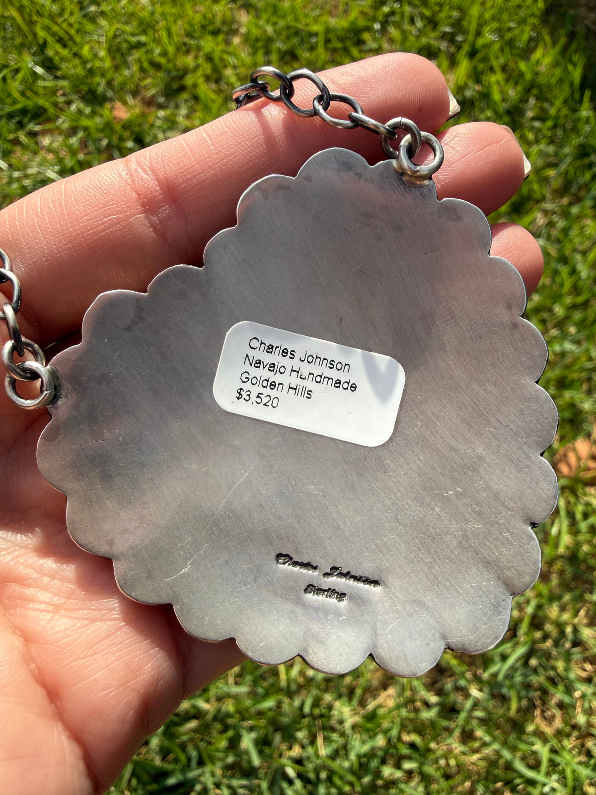 Navajo Golden Hills Heart Statement Sterling Silver Necklace by Charles Johnson