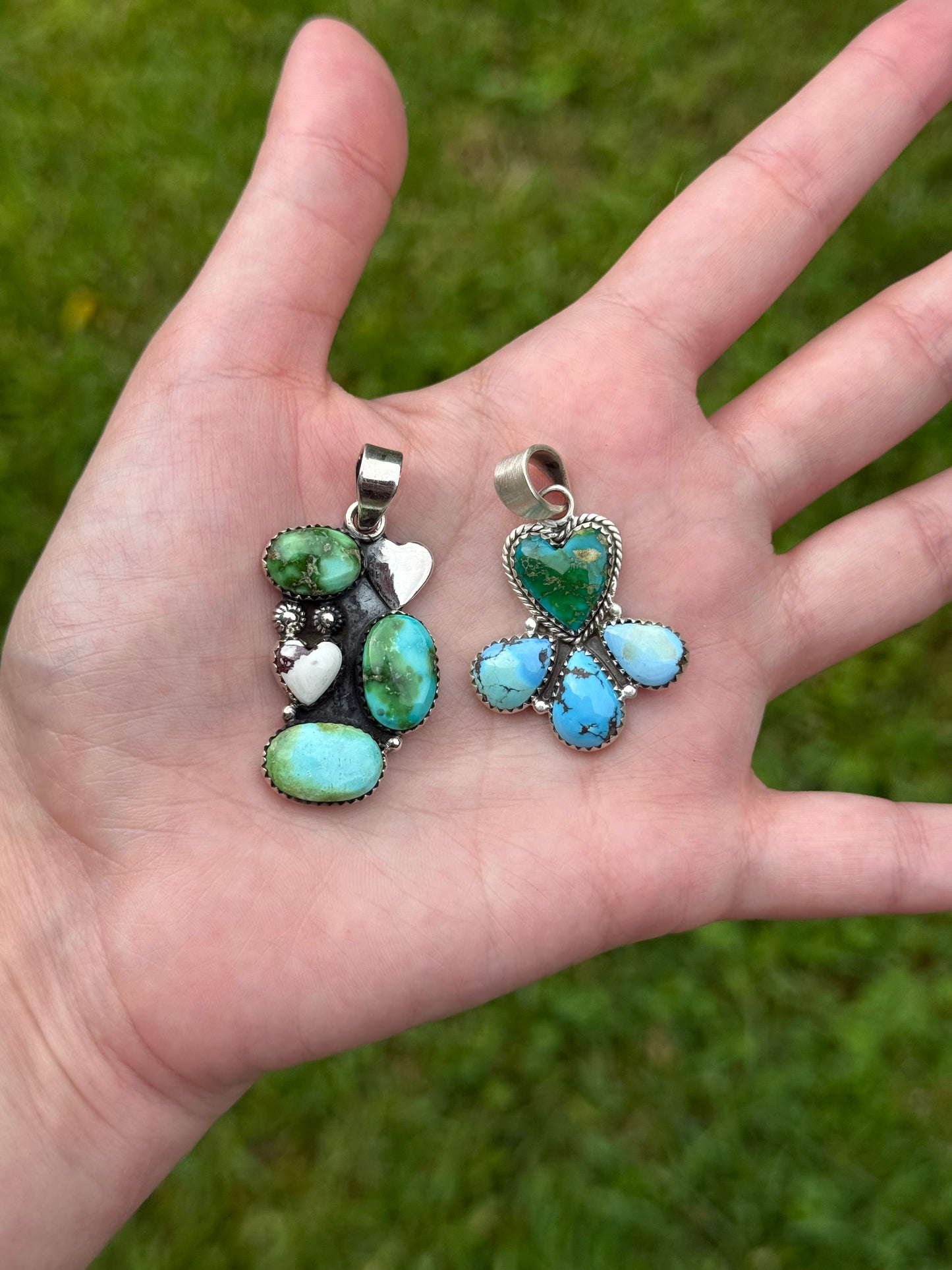 Sonoran Gold Turquoise and Golden Hills Turquoise or Wild Horse Heart Sterling Silver Pendants