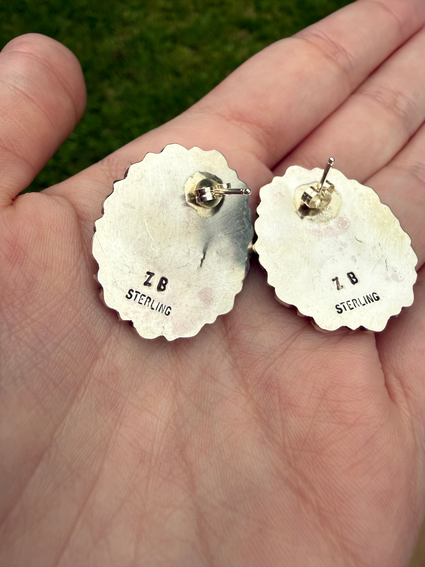 Native Turquoise Full Flower Sterling Silver Earrings