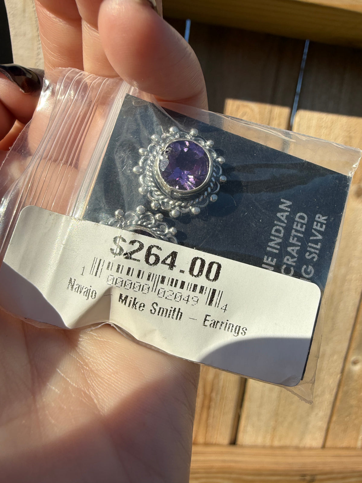 Navajo Amethyst Circle Detailed Bezel Sterling Silver Stud Earrings