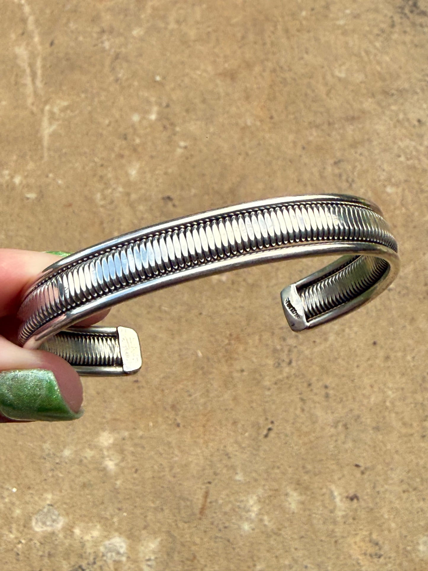 Navajo All Sterling Silver Cuff Bracelet By Elaine Tahe