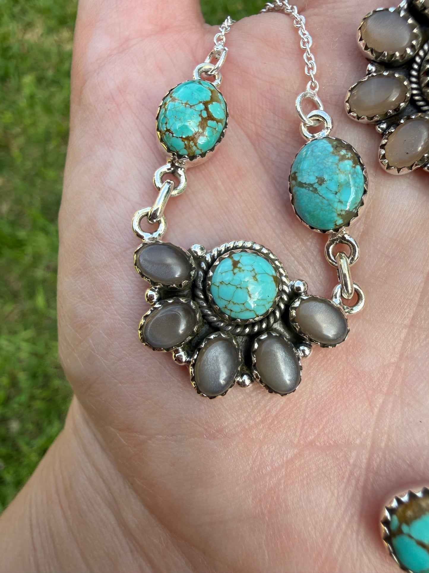 Mine 8 Turquoise and Chocolate Moonstone Sterling Silver Necklace, Ring, or Pendant