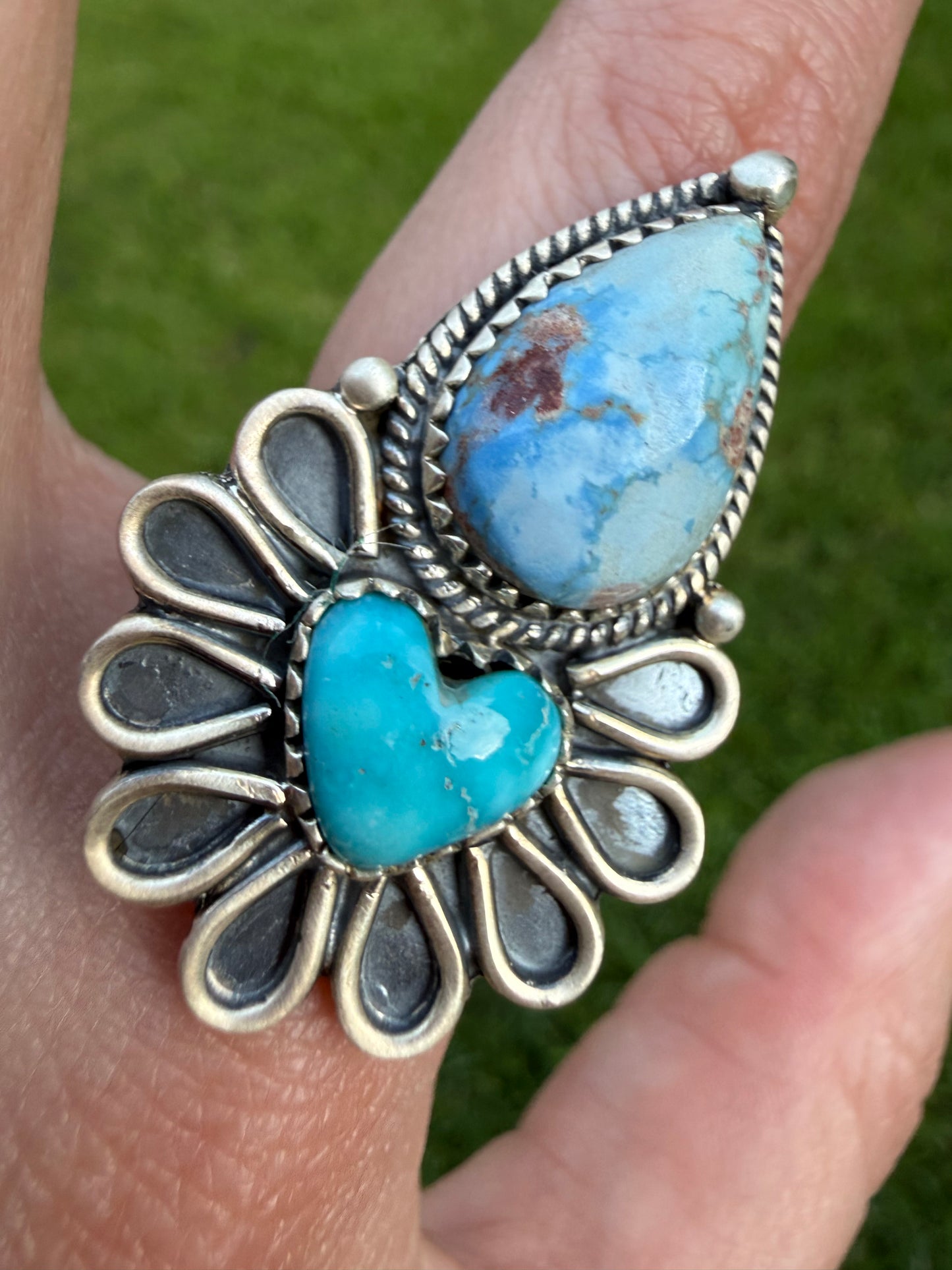 Golden Hills and Whitewater Turquoise Sterling Silver Adjustable Ring