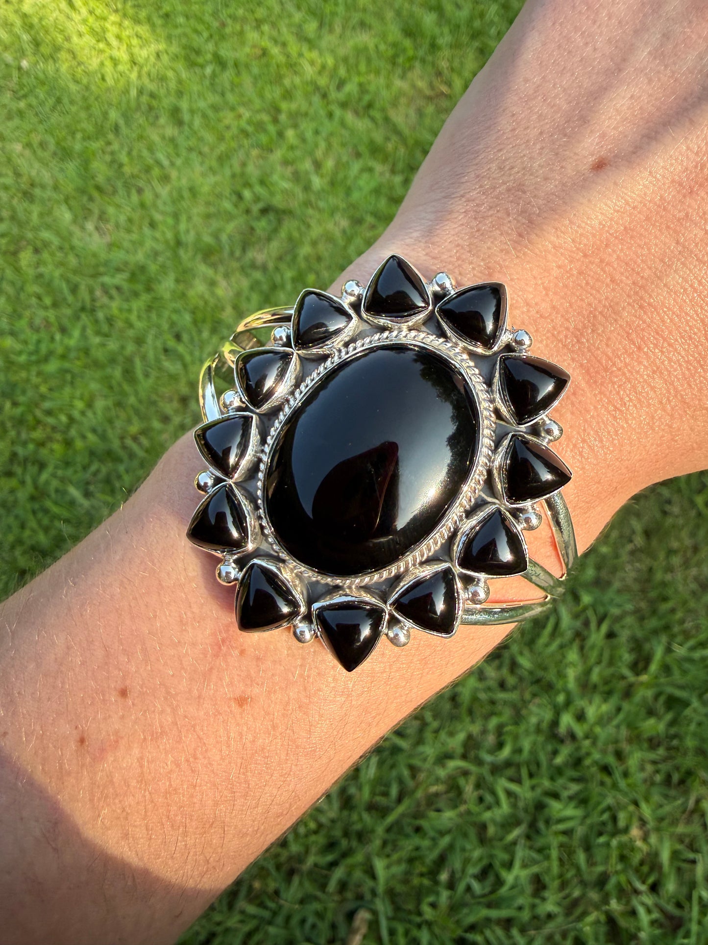 Navajo Black Onyx Statement Cluster Pendant or Cuff Bracelet