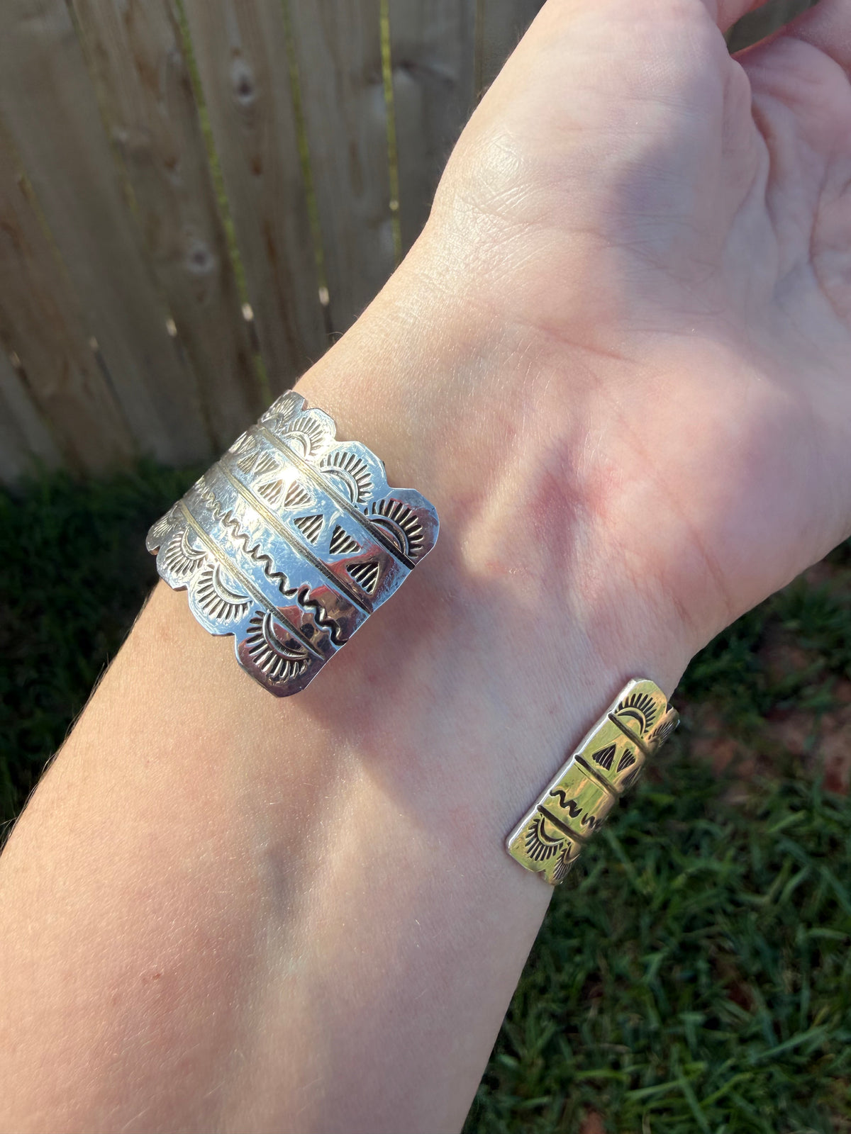 Navajo 3 Stone Thick Sterling Silver Detailed Accent Stamped Sterling Silver Cuff by Jason Bahe