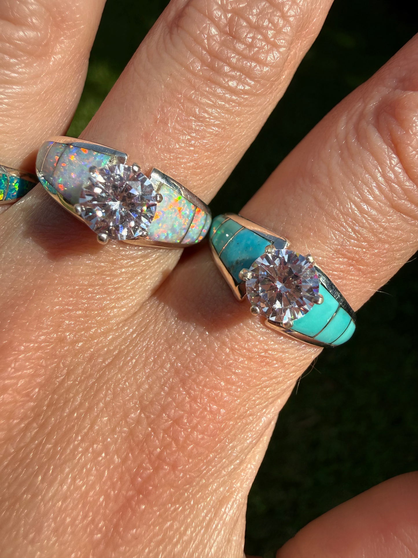 Navajo Crystal And Turquoise or Multi Stone Sterling Silver Ring