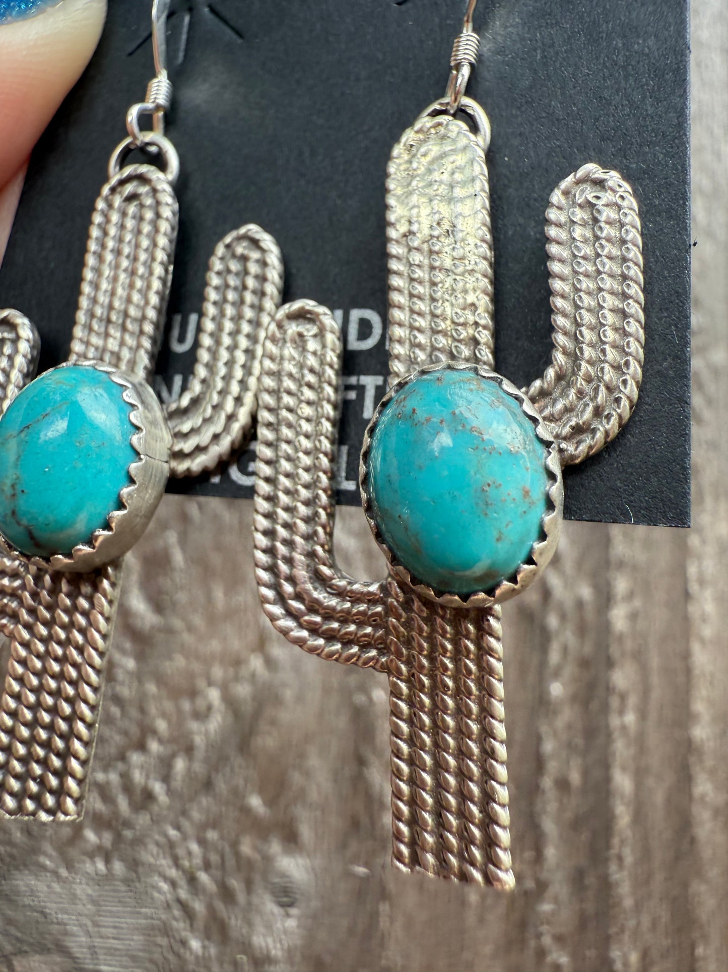 Navajo Turquoise Cactus Dangle Sterling Silver Earrings