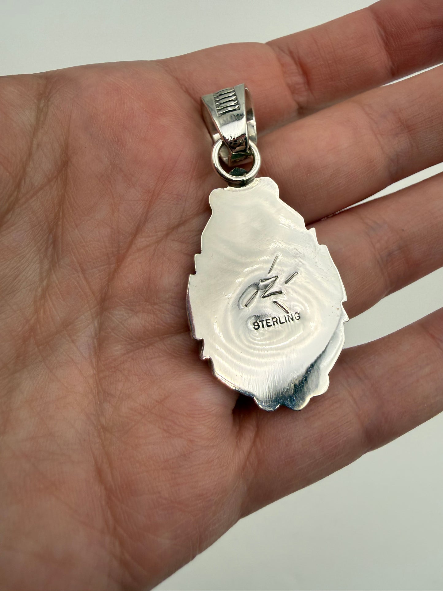 Native Turquoise Tear Drop Cluster Sterling Silver Pendant by Kenny Lonjose