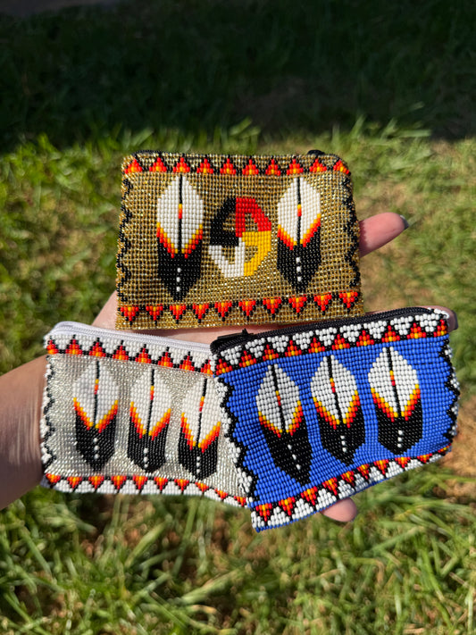 Native Beadwork Wallet Card Pouch Lined with Zipper
