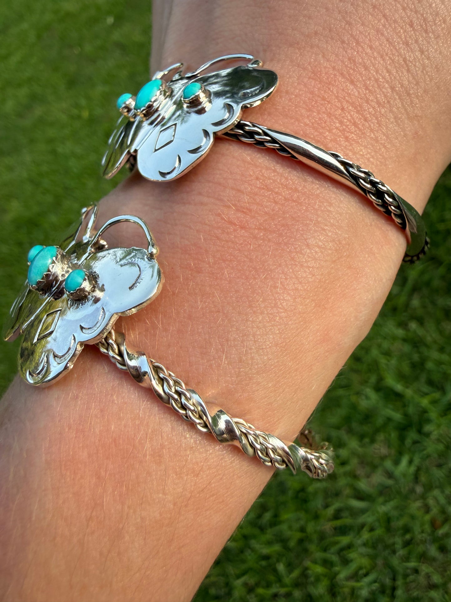 Navajo Turquoise Butterfly Sterling Silver Cuff Bracelet by Sarah Yazzie