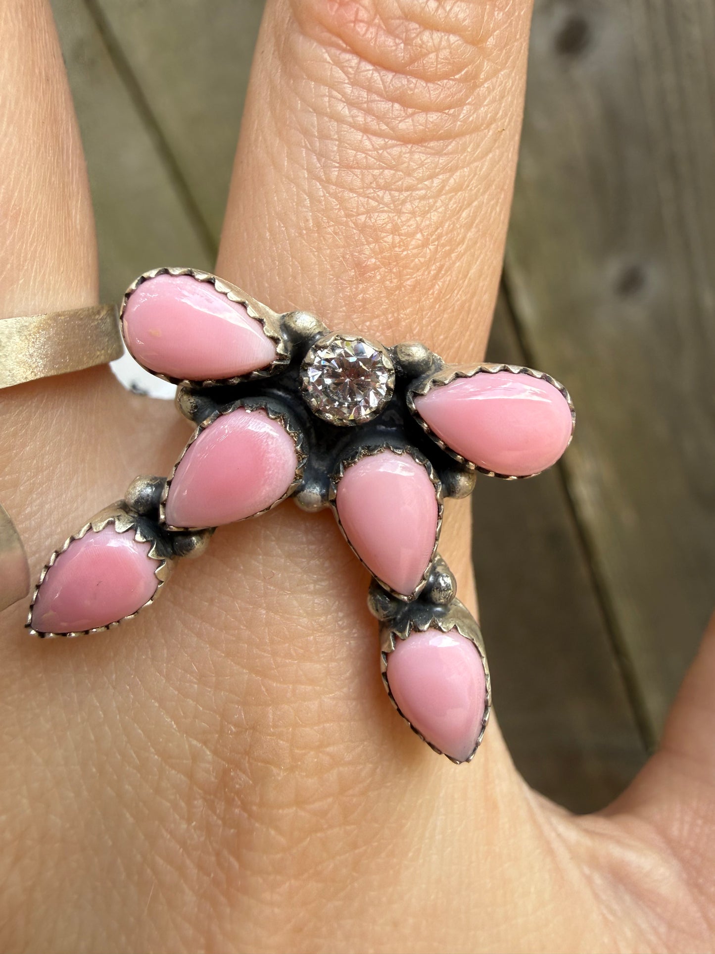 Multi Stone with CZ Crystal Bow Sterling Silver Adjustable Rings