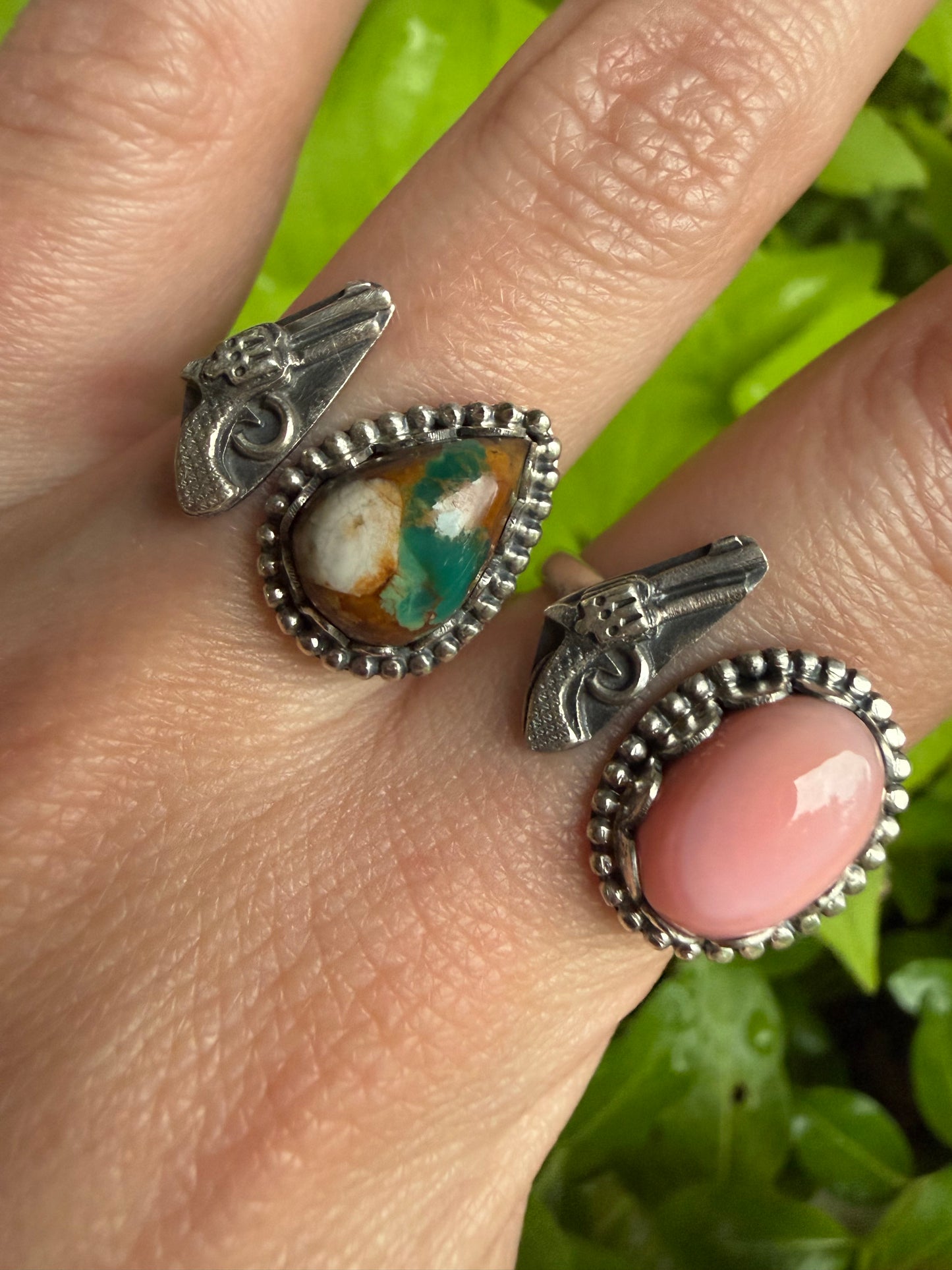 Kingman Turquoise or Pink Conch Pistol Sterling Silver Floater Ring