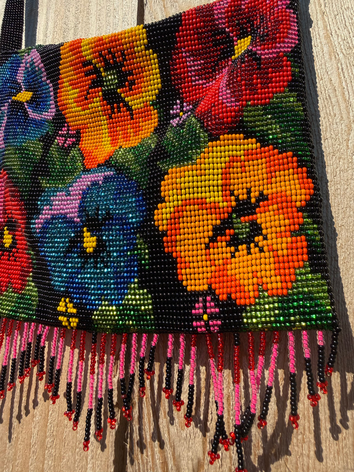 Native Beadwork Big Pansy Flower Crossbody Bag
