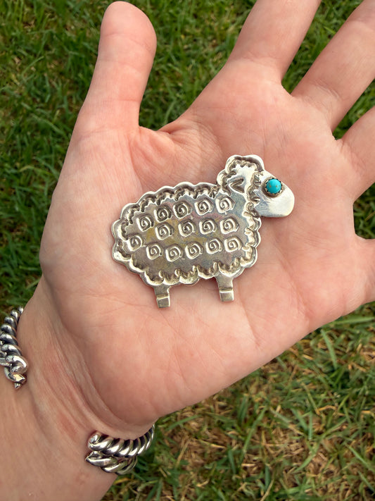 Navajo Turquoise Sheep Sterling Silver Pin