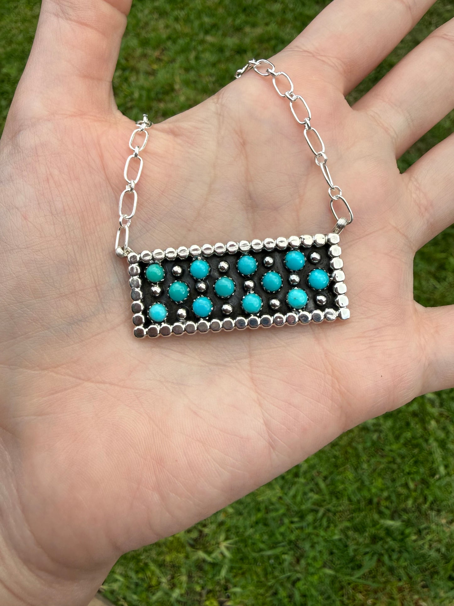 Navajo Turquoise Multi Cluster Bar Necklace By Kenny Lonjose